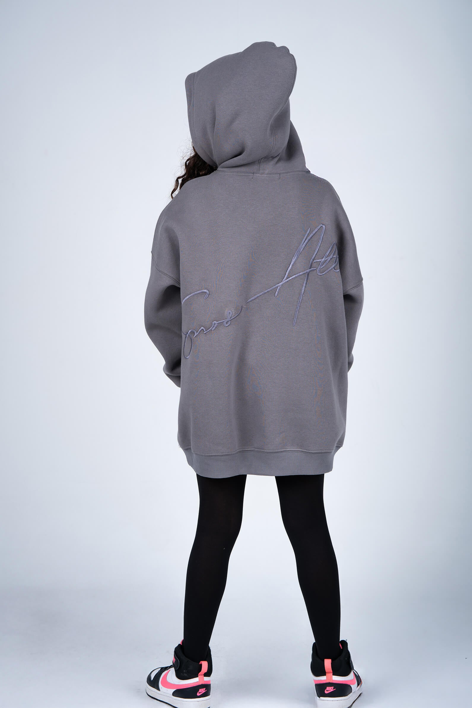 embroidered grey hoodie